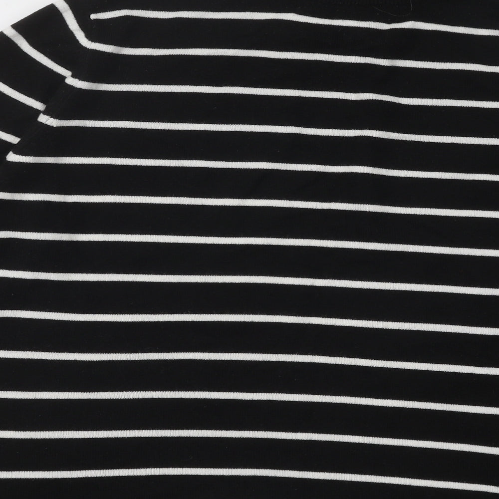 Marks and Spencer Womens Black Mock Neck Striped Acrylic Pullover Jumper Size 18