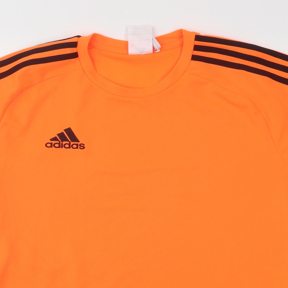 Addias Mens Orange Polyester Basic T-Shirt Size S Round Neck Pullover