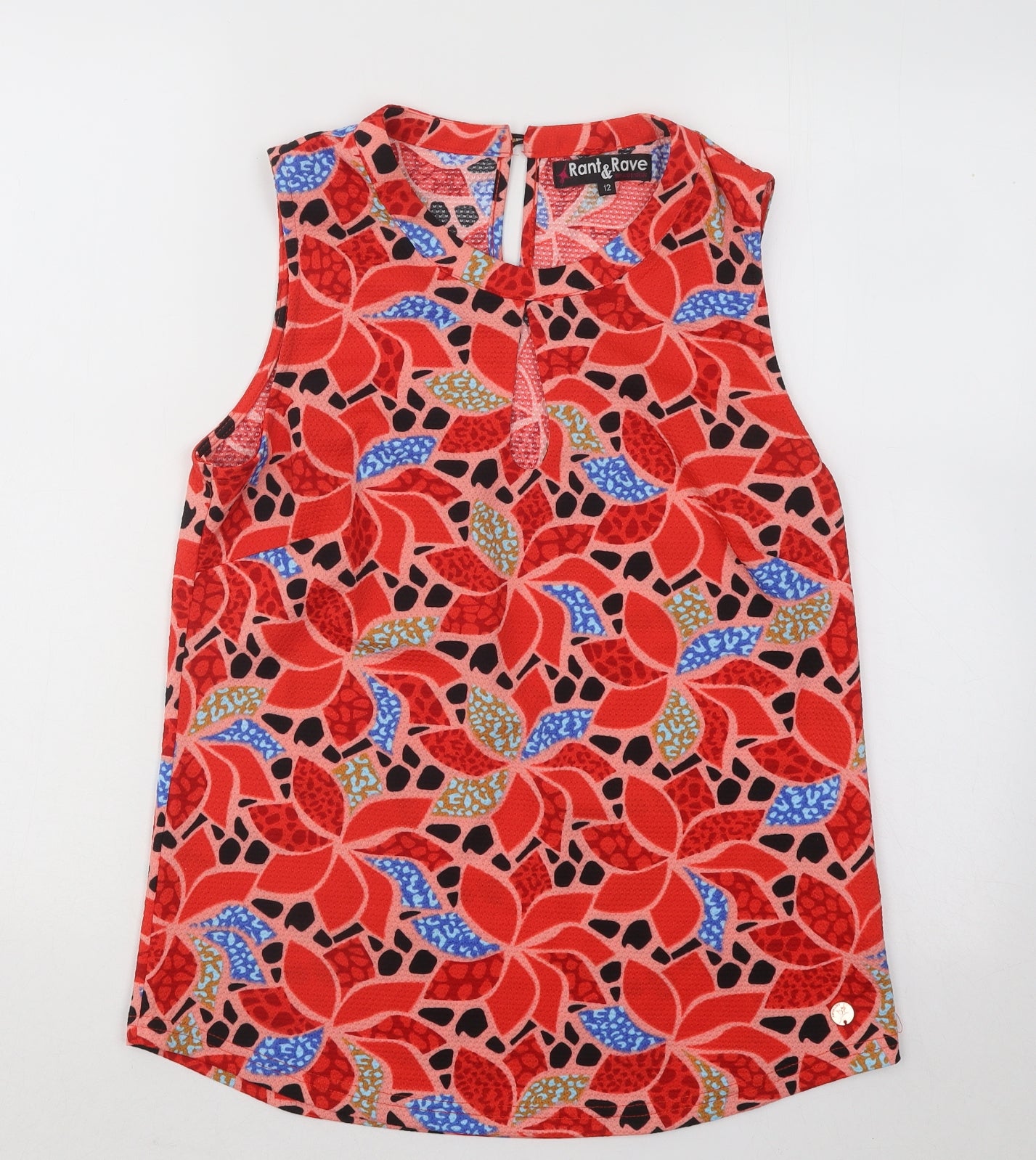 Rant&Rave Womens Red Geometric Polyester Basic Tank Size 12 Round Neck