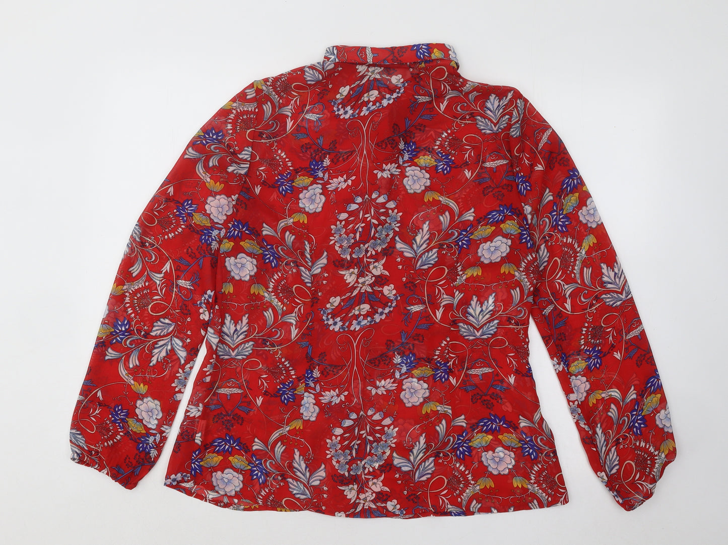 Style London Womens Red Paisley Polyester Basic Blouse Size L Collared