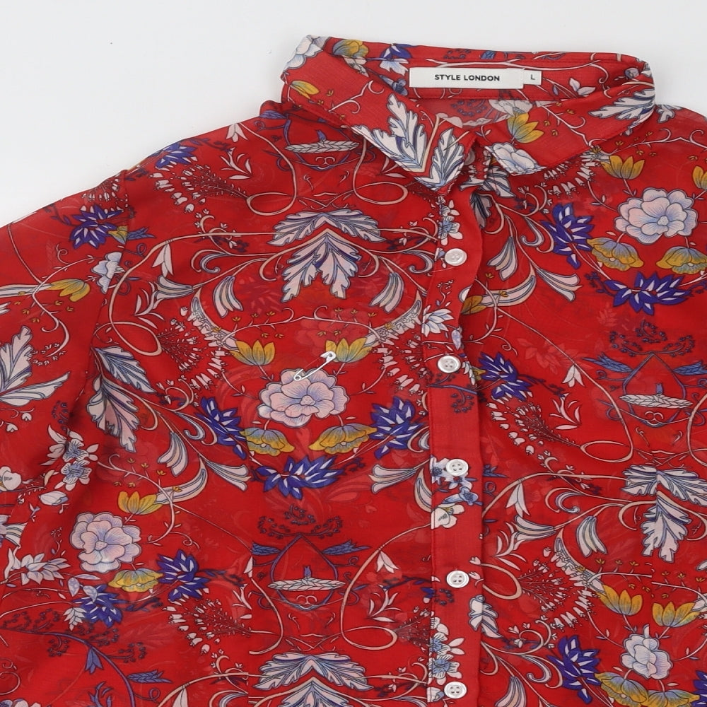Style London Womens Red Paisley Polyester Basic Blouse Size L Collared