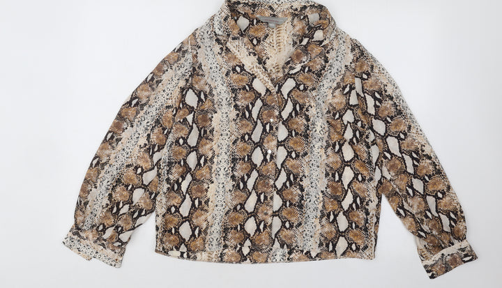 Dorothy Perkins Womens Gold Animal Print Polyester Basic Blouse Size 12 V-Neck - Snakeskin