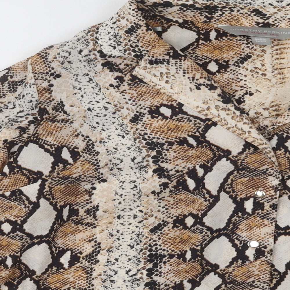 Dorothy Perkins Womens Gold Animal Print Polyester Basic Blouse Size 12 V-Neck - Snakeskin