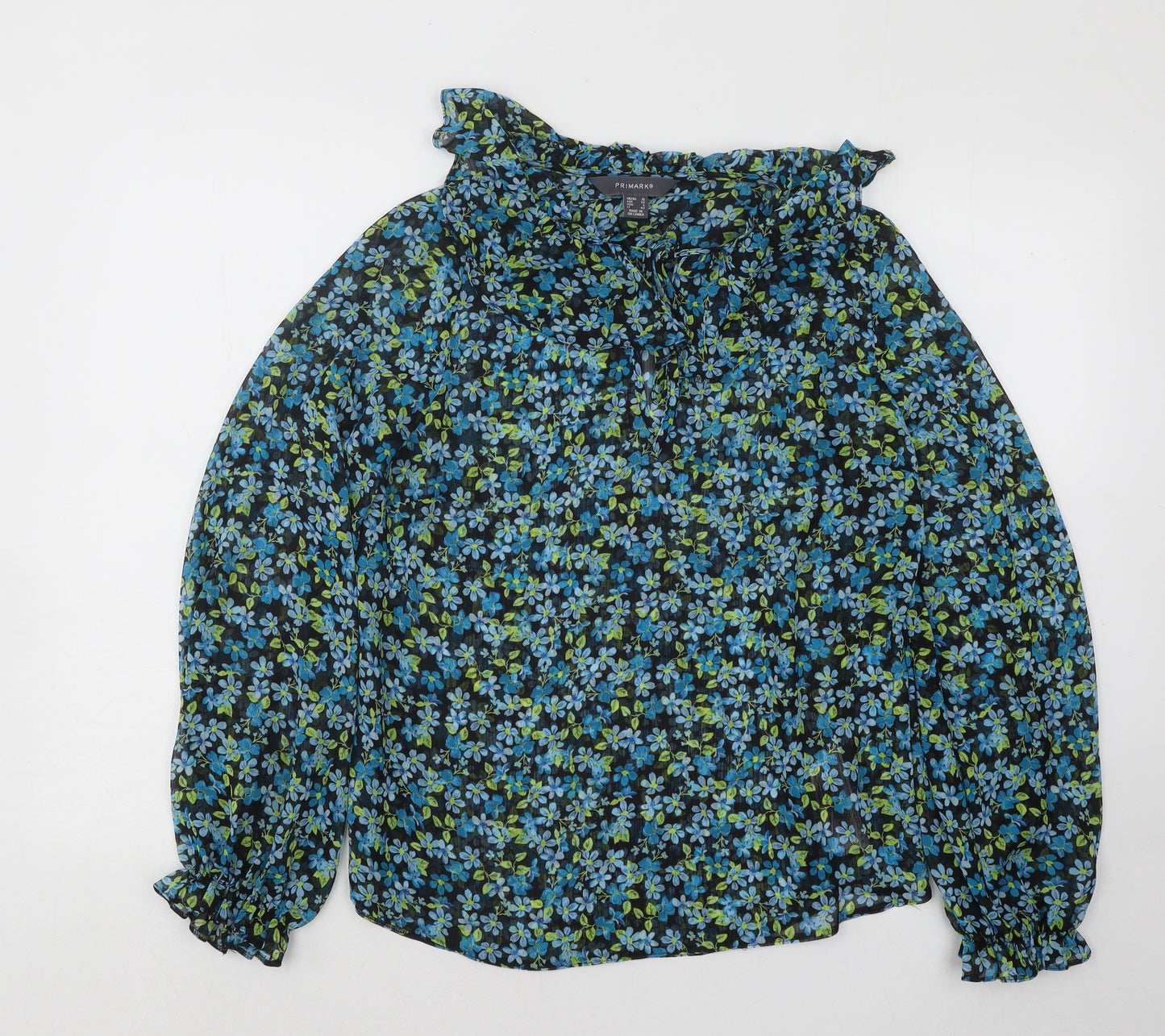 Primark Womens Blue Floral Polyester Basic Blouse Size 10 Collared