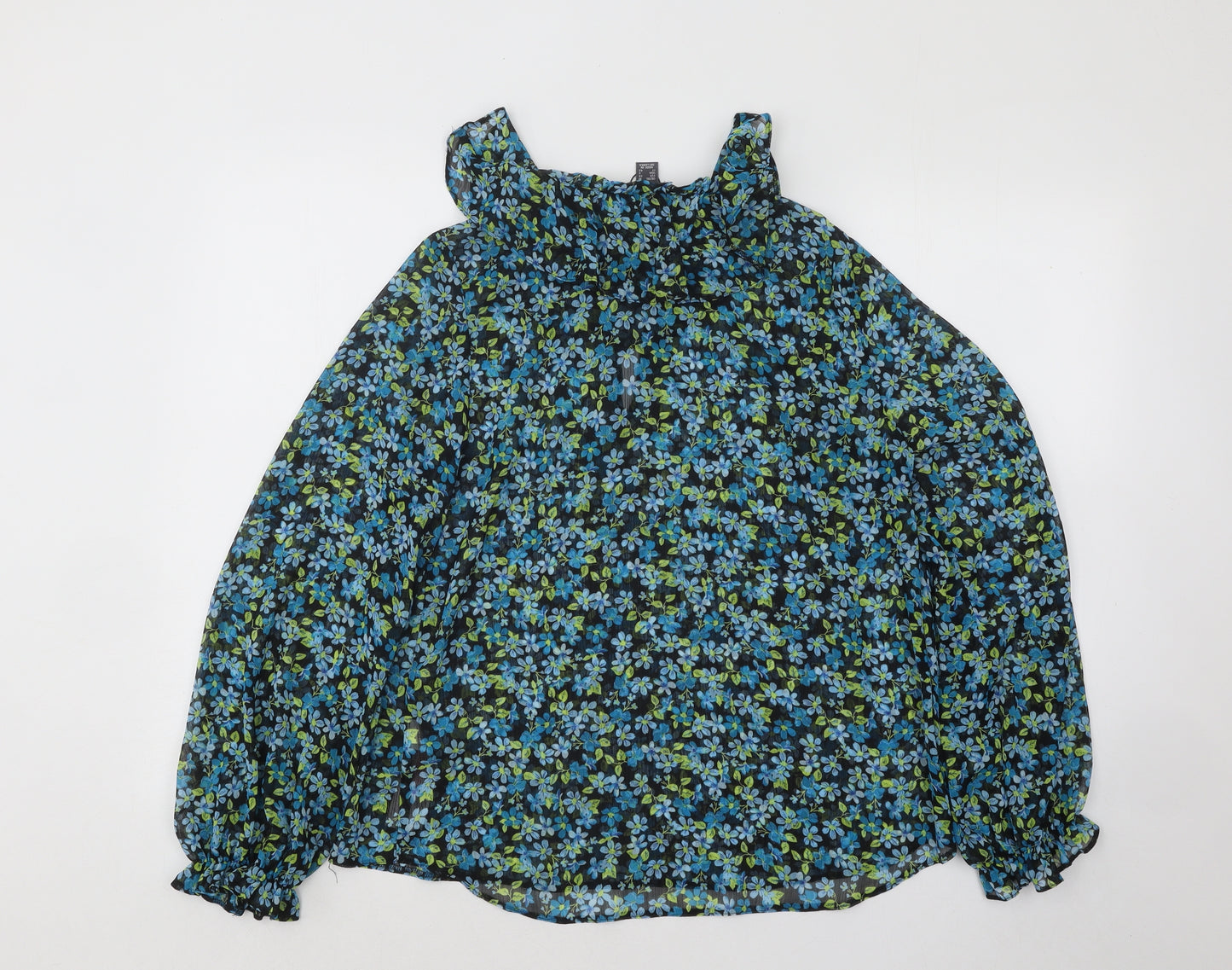 Primark Womens Blue Floral Polyester Basic Blouse Size 10 Collared