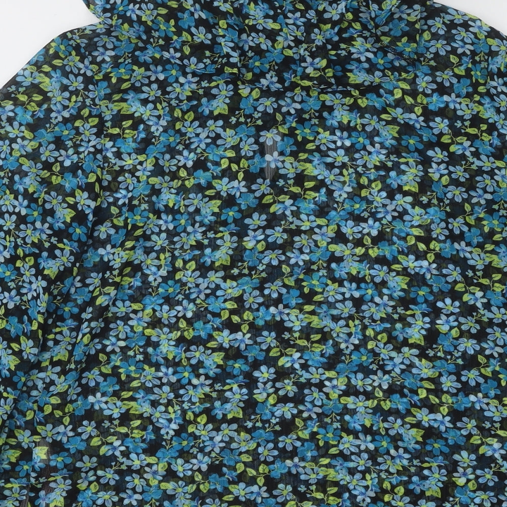 Primark Womens Blue Floral Polyester Basic Blouse Size 10 Collared