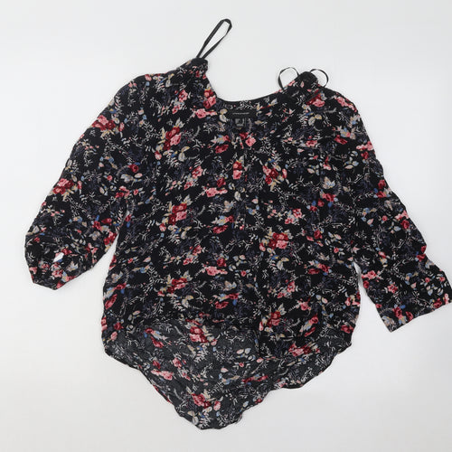 Atmosphere Womens Black Floral Polyester Basic Blouse Size 10 V-Neck