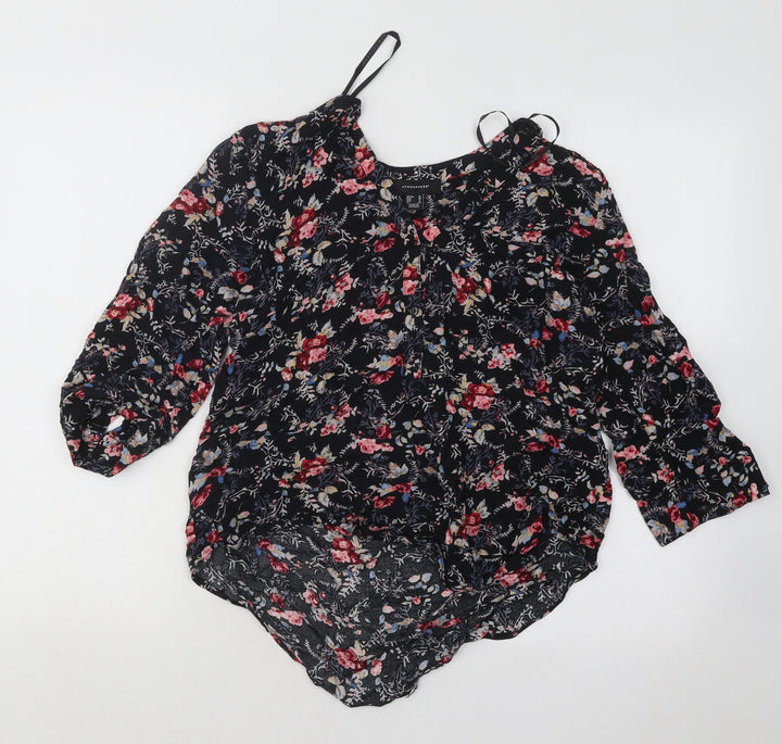 Atmosphere Womens Black Floral Polyester Basic Blouse Size 10 V-Neck