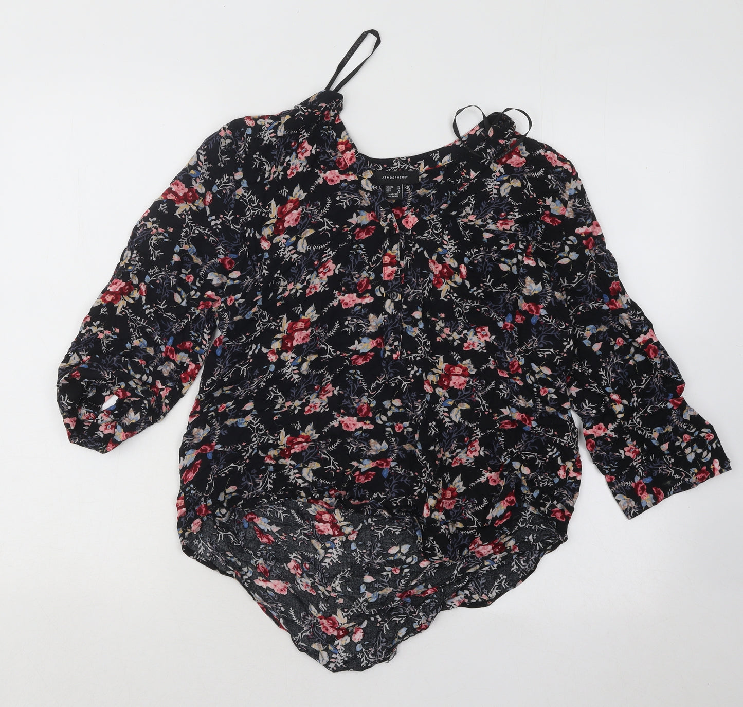 Atmosphere Womens Black Floral Polyester Basic Blouse Size 10 V-Neck