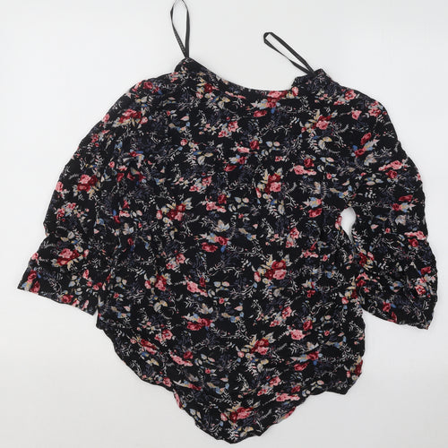 Atmosphere Womens Black Floral Polyester Basic Blouse Size 10 V-Neck