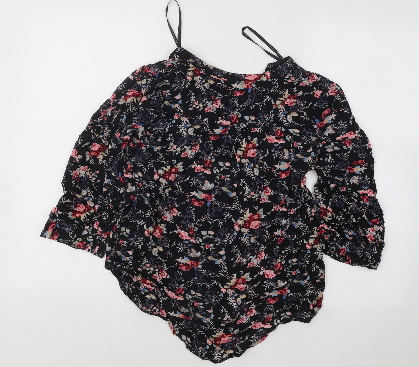 Atmosphere Womens Black Floral Polyester Basic Blouse Size 10 V-Neck