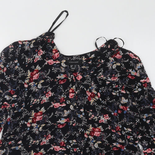 Atmosphere Womens Black Floral Polyester Basic Blouse Size 10 V-Neck