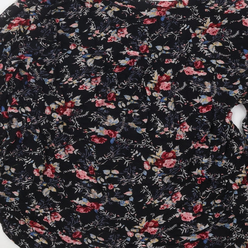 Atmosphere Womens Black Floral Polyester Basic Blouse Size 10 V-Neck