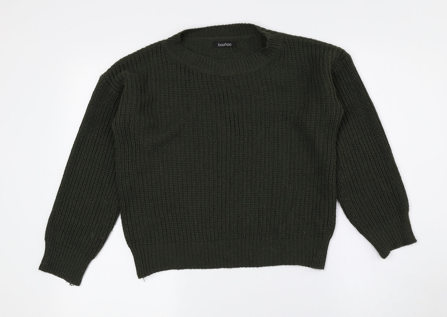 Boohoo Womens Green Crew Neck Acrylic Pullover Jumper Size 6