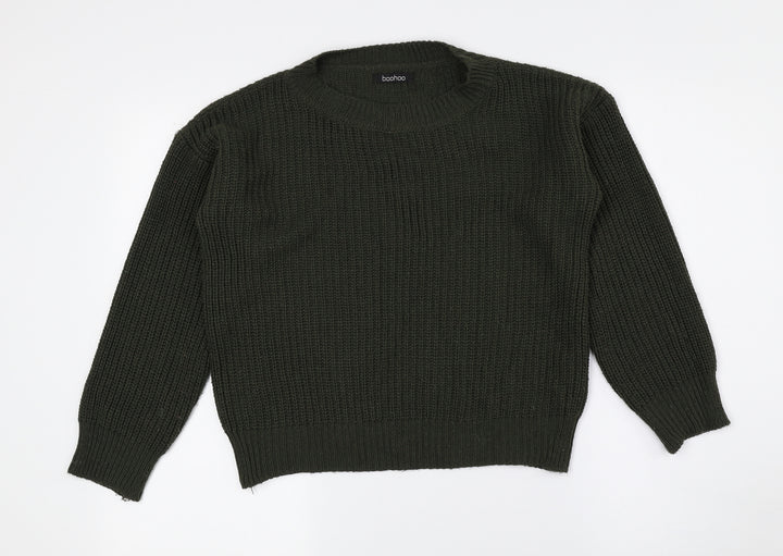 Boohoo Womens Green Crew Neck Acrylic Pullover Jumper Size 6