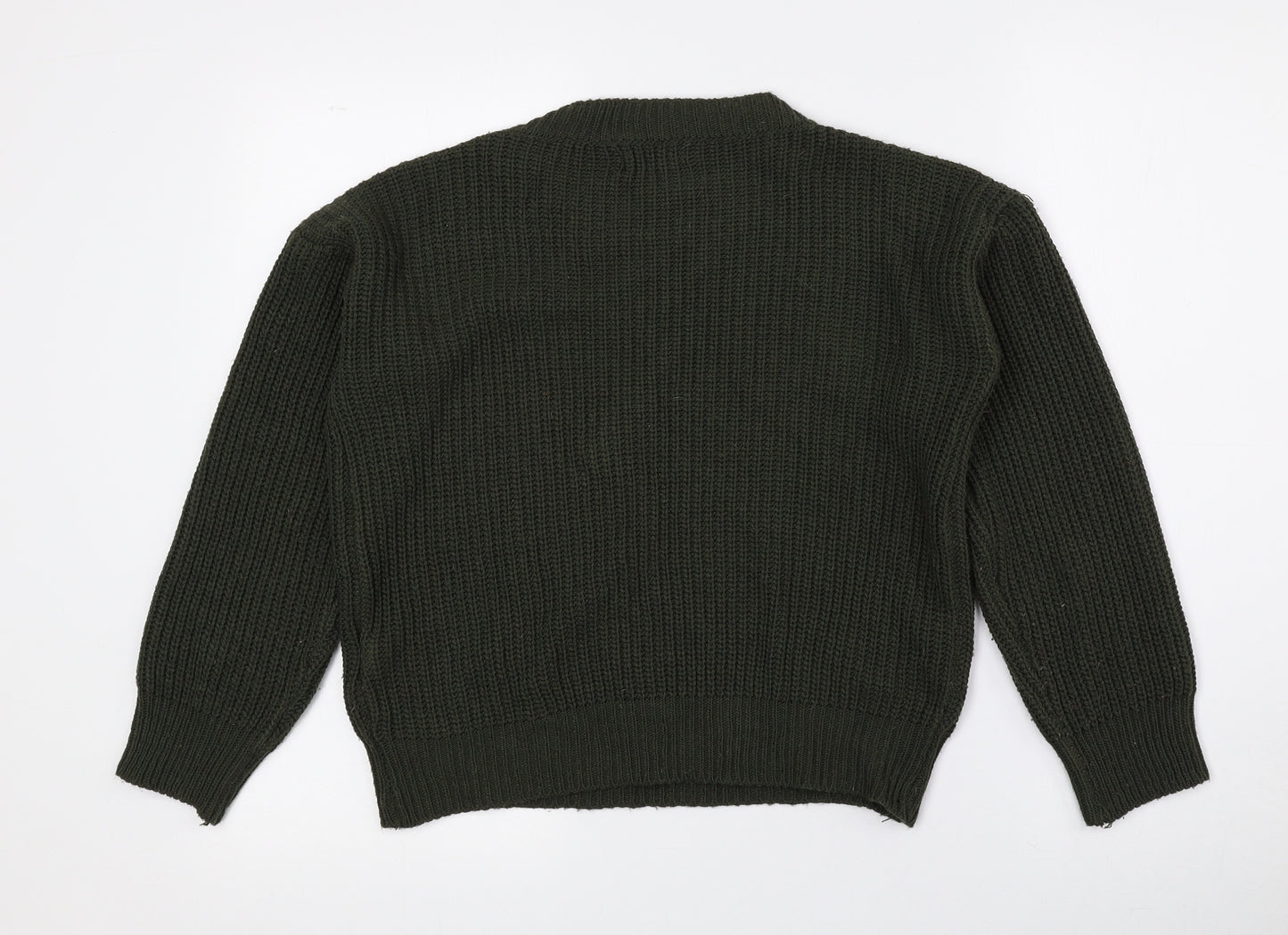 Boohoo Womens Green Crew Neck Acrylic Pullover Jumper Size 6