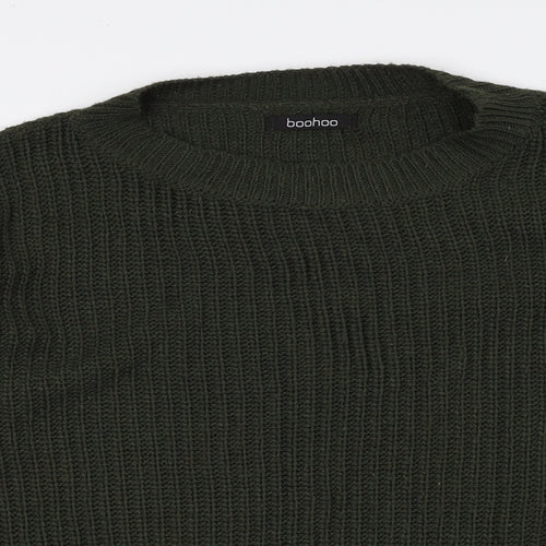 Boohoo Womens Green Crew Neck Acrylic Pullover Jumper Size 6