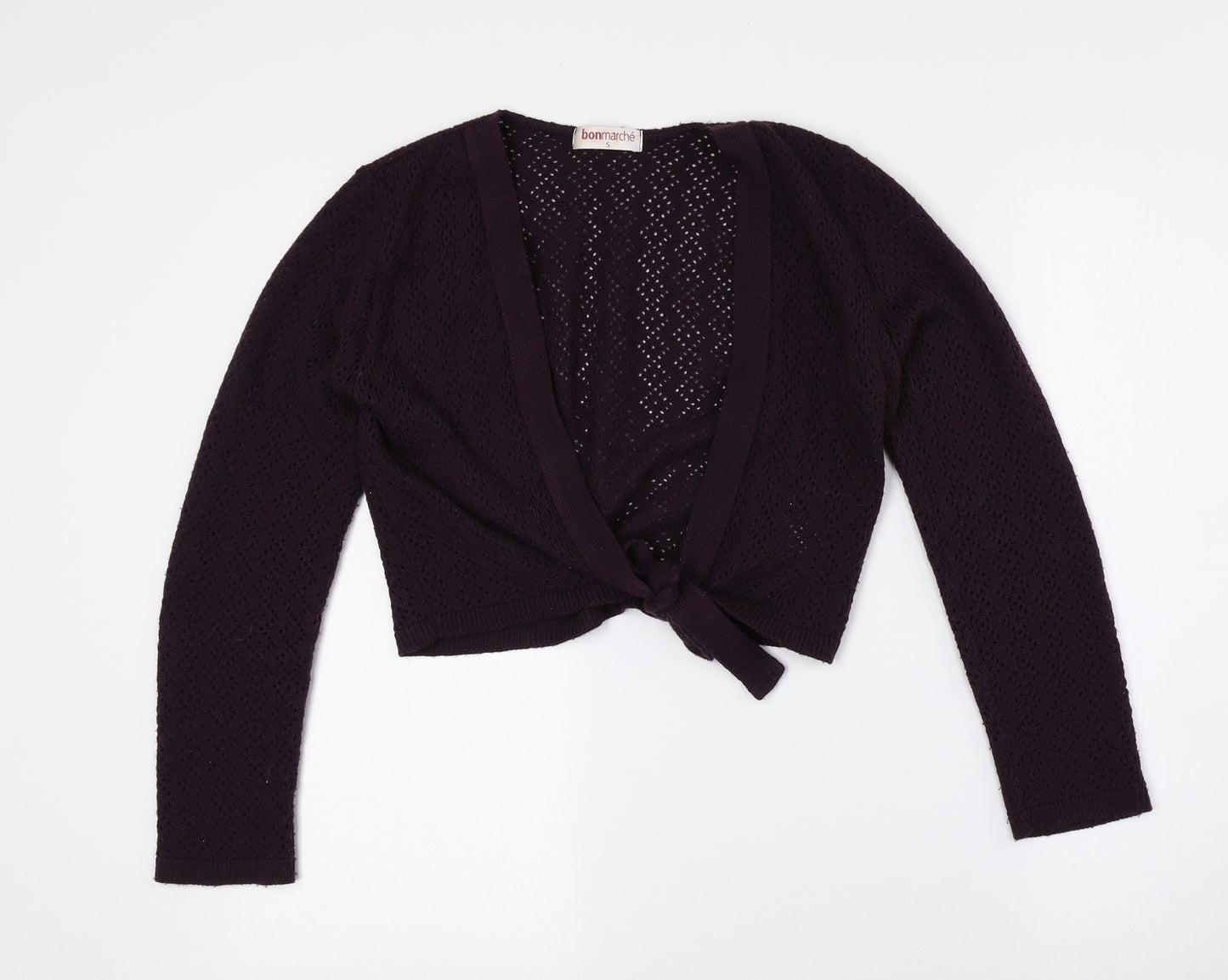 Bonmarché Womens Purple V-Neck Geometric Acrylic Cardigan Jumper Size S - Cropped