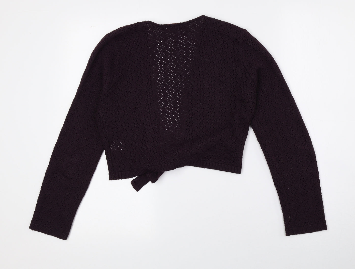 Bonmarché Womens Purple V-Neck Geometric Acrylic Cardigan Jumper Size S - Cropped