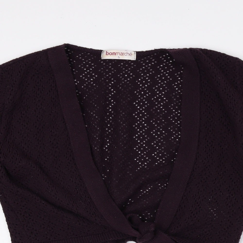 Bonmarché Womens Purple V-Neck Geometric Acrylic Cardigan Jumper Size S - Cropped