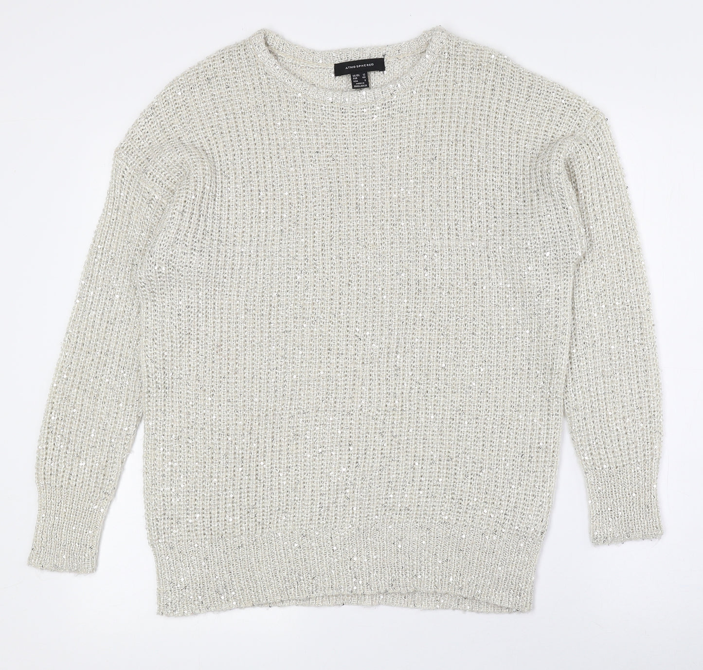Atmosphere Womens Silver Crew Neck Polyester Pullover Jumper Size 12