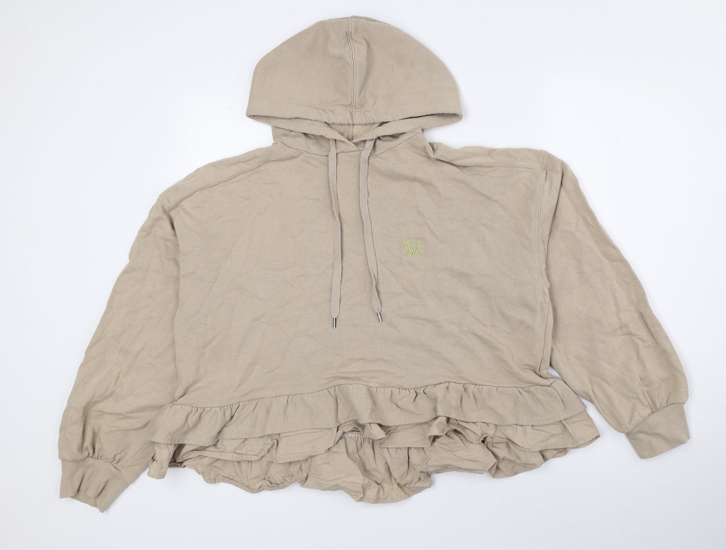 River Island Womens Beige 100% Cotton Pullover Hoodie Size L Drawstring - Cropped