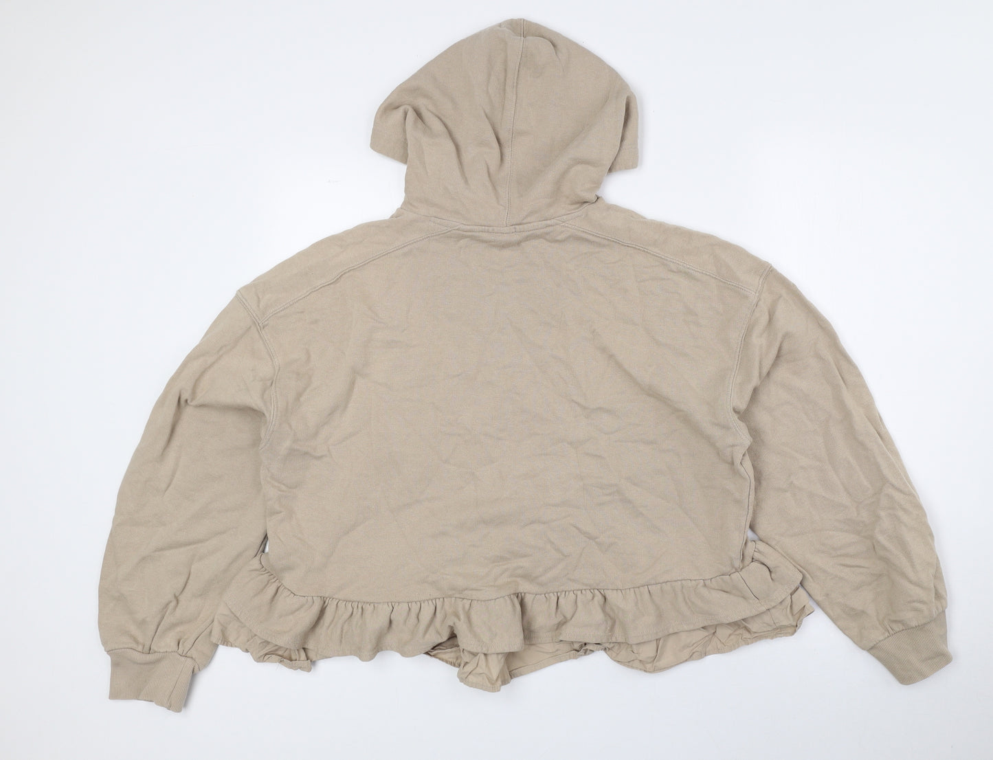 River Island Womens Beige 100% Cotton Pullover Hoodie Size L Drawstring - Cropped