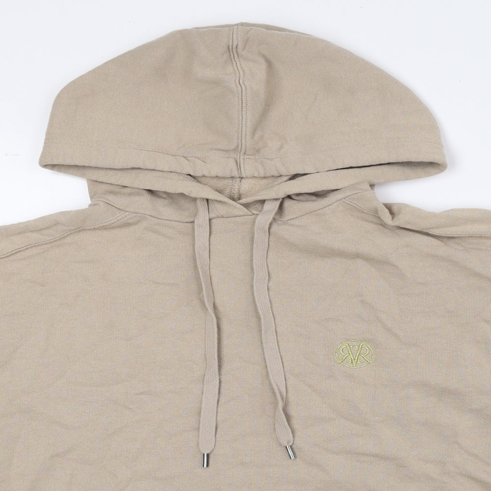 River Island Womens Beige 100% Cotton Pullover Hoodie Size L Drawstring - Cropped