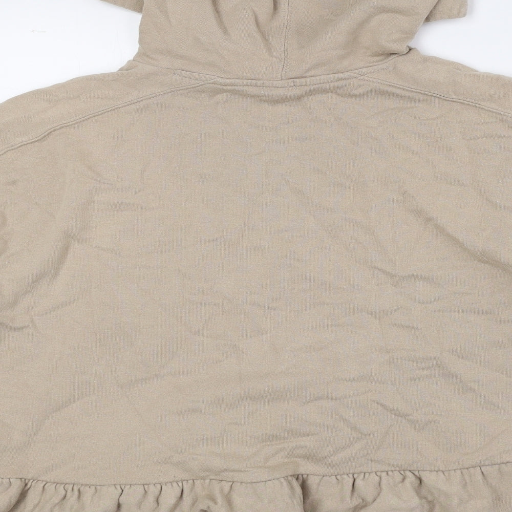 River Island Womens Beige 100% Cotton Pullover Hoodie Size L Drawstring - Cropped