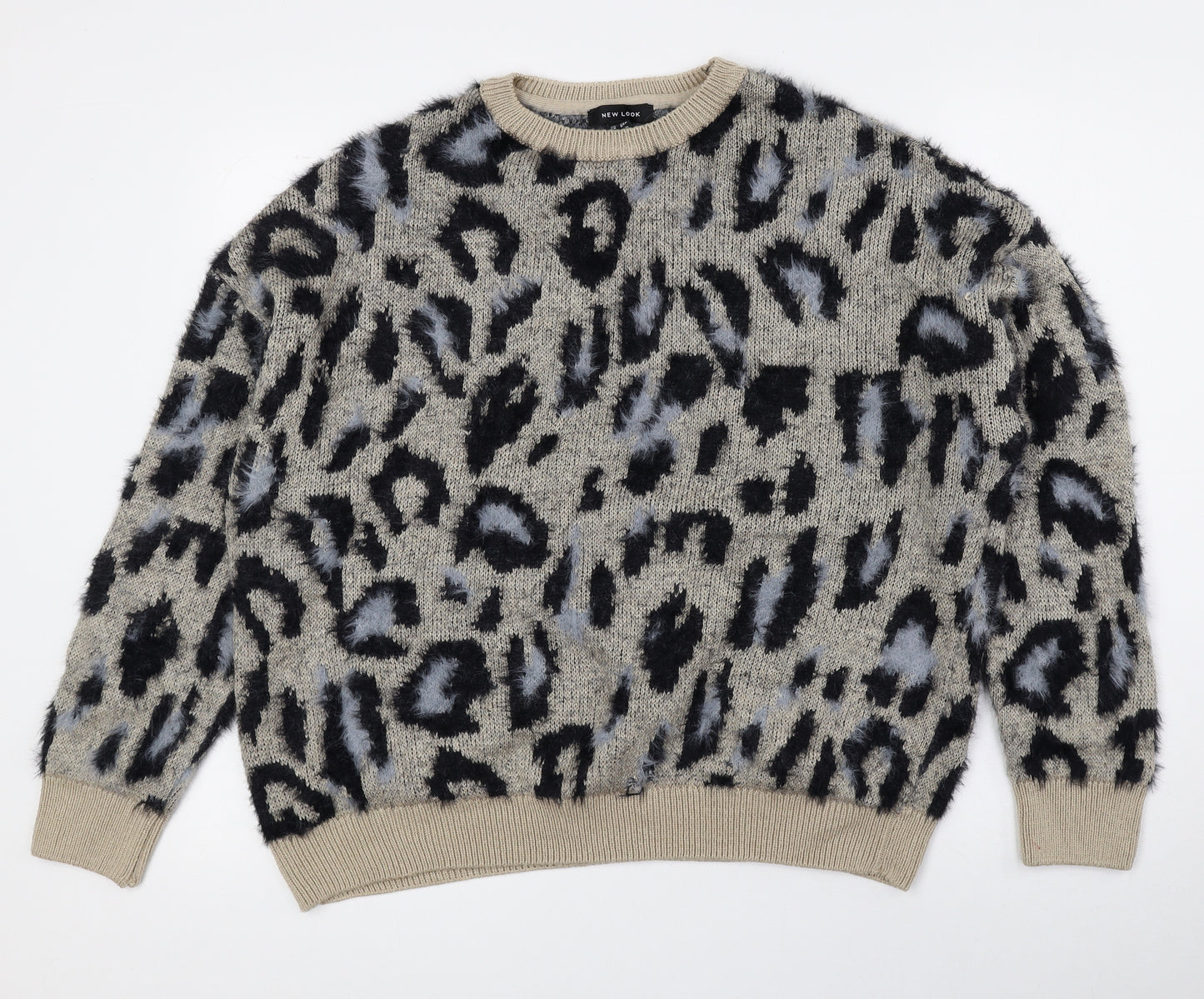New Look Womens Multicoloured Crew Neck Animal Print Polyamide Pullover Jumper Size M - Fuzzy Knit