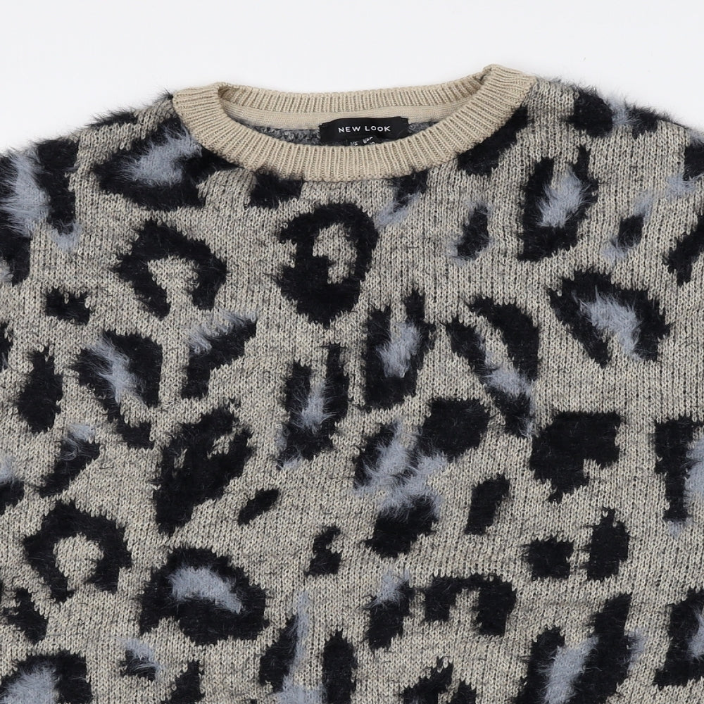 New Look Womens Multicoloured Crew Neck Animal Print Polyamide Pullover Jumper Size M - Fuzzy Knit