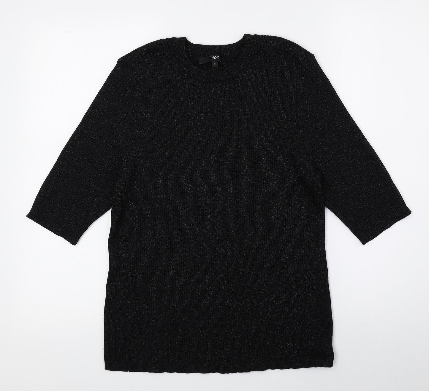 NEXT Womens Black Viscose Basic T-Shirt Size 16 Round Neck