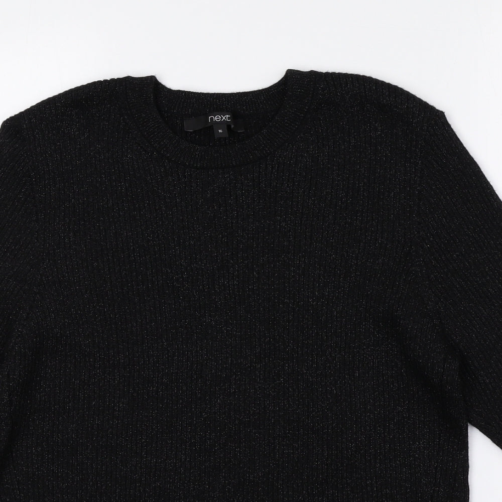 NEXT Womens Black Viscose Basic T-Shirt Size 16 Round Neck