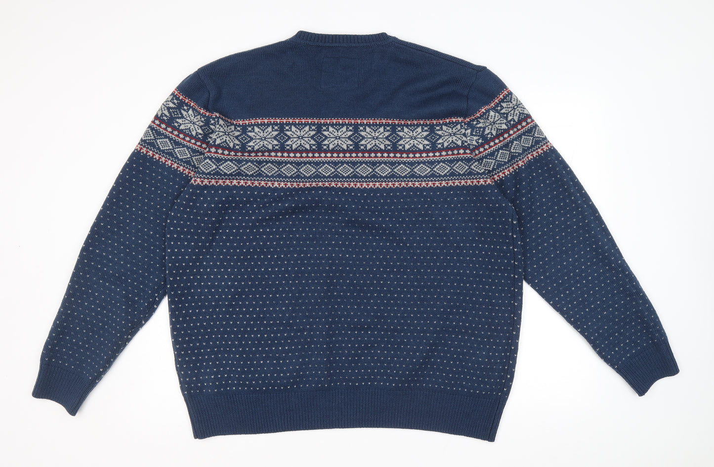 Red Herring Mens Blue Round Neck Fair Isle Acrylic Pullover Jumper Size XL