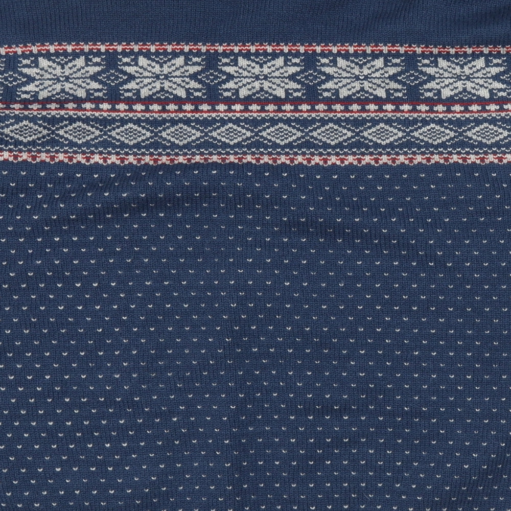 Red Herring Mens Blue Round Neck Fair Isle Acrylic Pullover Jumper Size XL