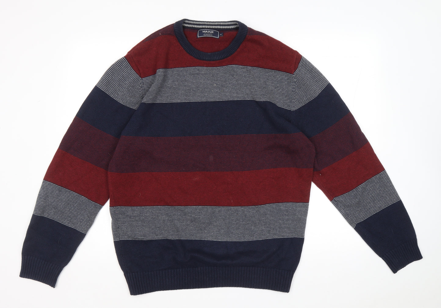 Debenhams Mens Multicoloured Round Neck Striped Cotton Pullover Jumper Size M