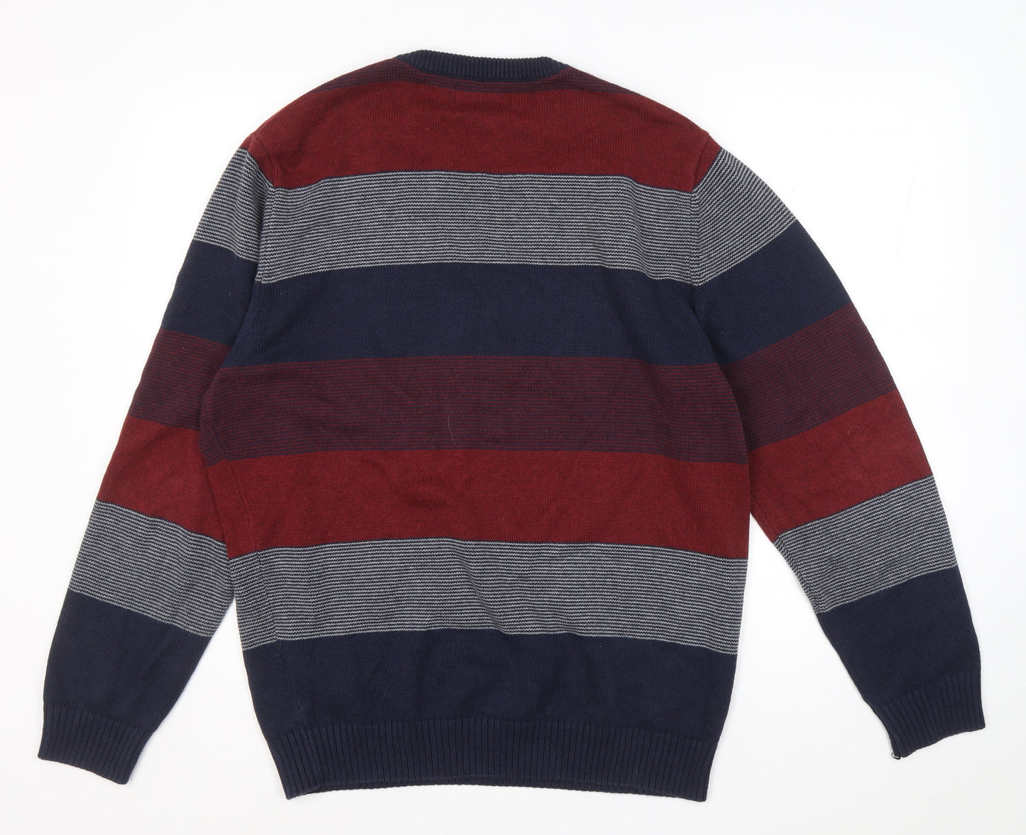 Debenhams Mens Multicoloured Round Neck Striped Cotton Pullover Jumper Size M