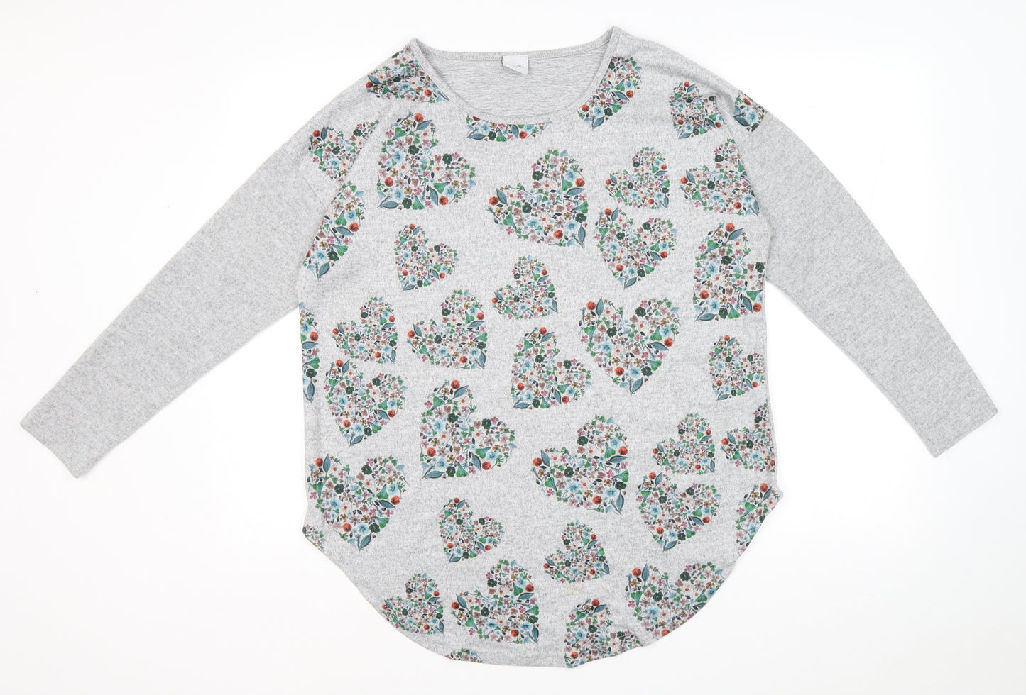 Stock Shop Womens Grey Scoop Neck Geometric Polyester Pullover Jumper Size M - Hearts