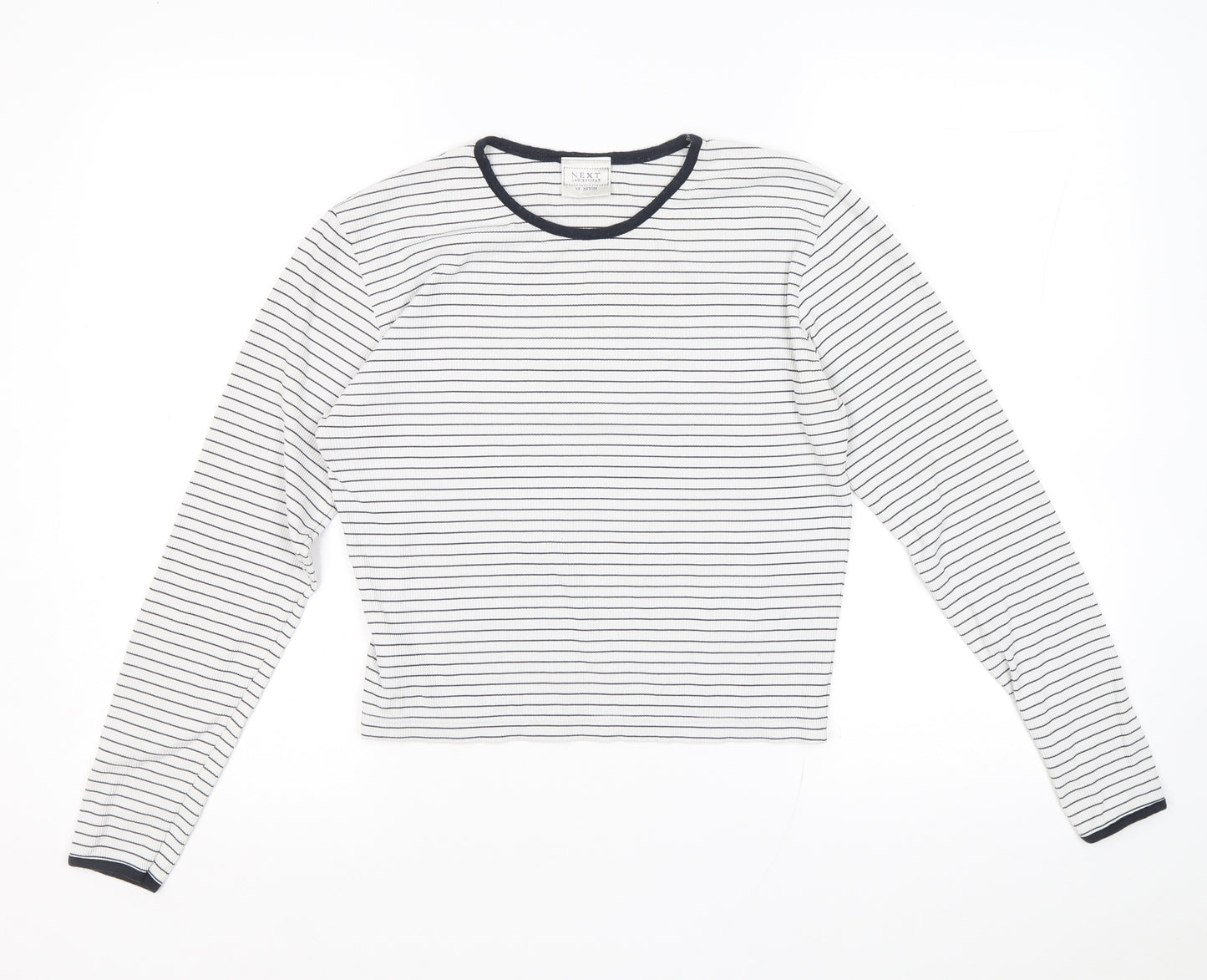 NEXT Womens White Striped Nylon Basic T-Shirt Size M Round Neck