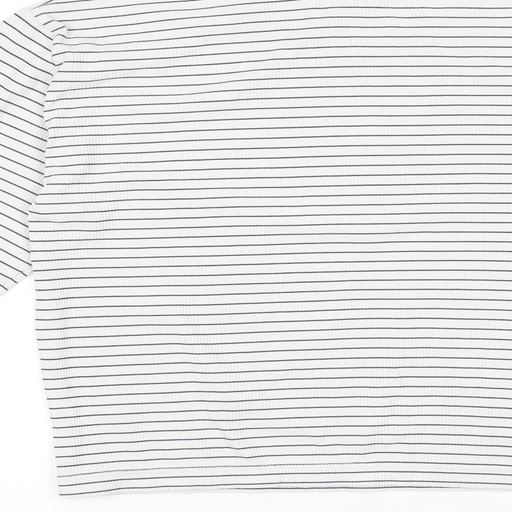 NEXT Womens White Striped Nylon Basic T-Shirt Size M Round Neck