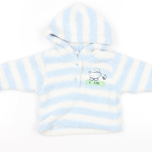Baby Baby Blue Striped Polyester Pullover Jumper Size 0-3 Months Button - Mucky Paws