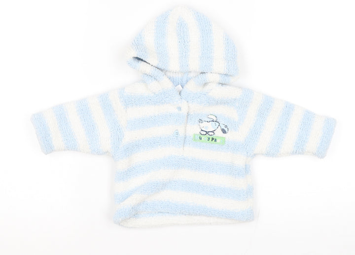 Baby Baby Blue Striped Polyester Pullover Jumper Size 0-3 Months Button - Mucky Paws