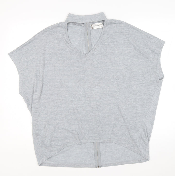 Voulez-Vous Womens Grey Viscose Basic Blouse Size M High Neck