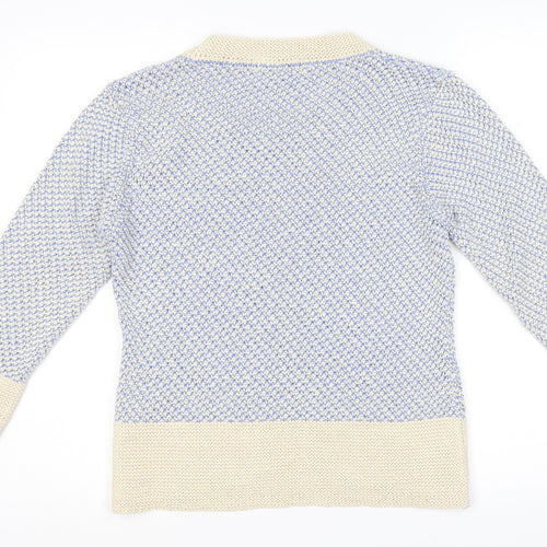 Mary Womens Blue Scoop Neck Striped Acrylic Pullover Jumper Size L