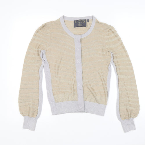New Look Womens Gold Scoop Neck Striped Viscose Cape Jumper Size 10