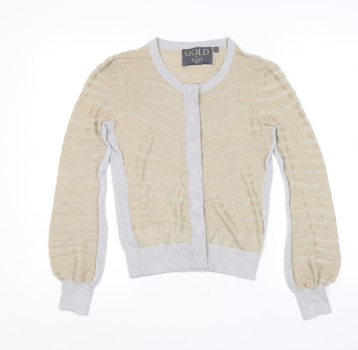 New Look Womens Gold Scoop Neck Striped Viscose Cape Jumper Size 10