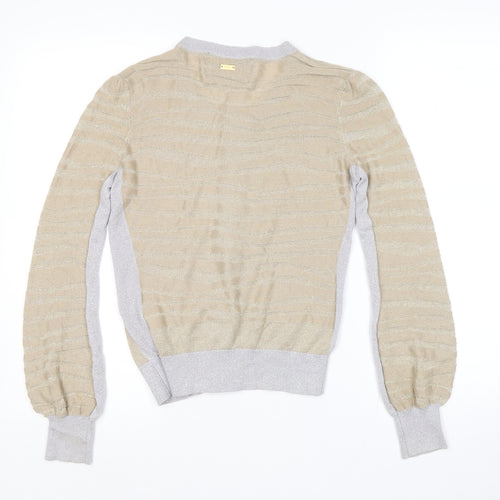 New Look Womens Gold Scoop Neck Striped Viscose Cape Jumper Size 10