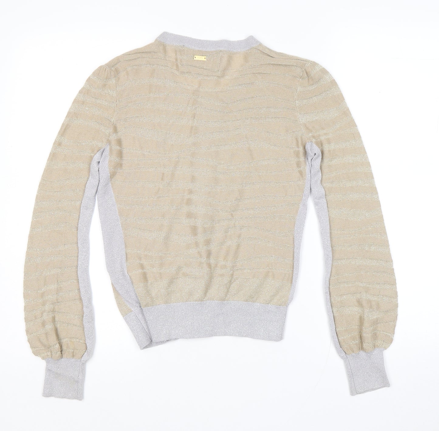 New Look Womens Gold Scoop Neck Striped Viscose Cape Jumper Size 10