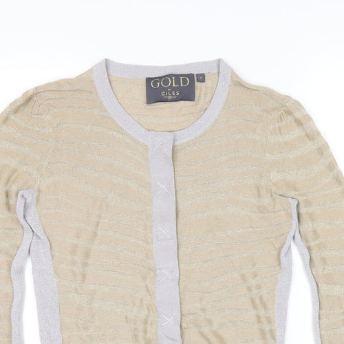 New Look Womens Gold Scoop Neck Striped Viscose Cape Jumper Size 10