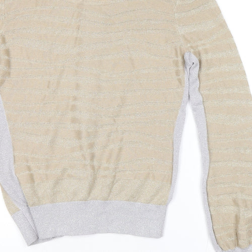 New Look Womens Gold Scoop Neck Striped Viscose Cape Jumper Size 10
